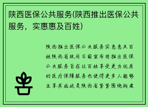 陕西医保公共服务(陕西推出医保公共服务，实惠惠及百姓)