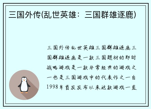 三国外传(乱世英雄：三国群雄逐鹿)